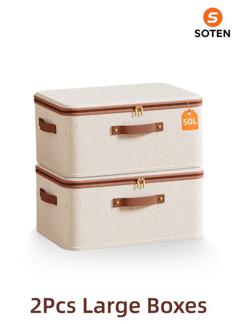 2 Pcs Large Clothes Organizers Storage Box with Lids, Foldable Storage Boxes with Handles, Washable Fabric Storage Bins with Zippers, Closet Organizer Wardrobe Organizer for Clothes & Daily Wear, Reusable & Space-Saving Storage Basket