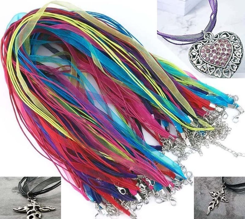DIY Crafts 15 Pcs, 3 Line, Organza 3 Line/Loop Colorful DIY Jewelry Making Voile String Ribbon Organza Strings Lobster Clasp Necklace Chai (15 Pcs, 3 Line) - Image 1