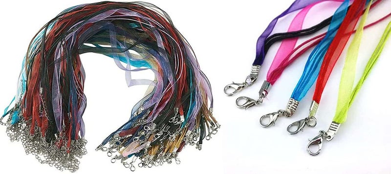 DIY Crafts 15 Pcs, 3 Line, Organza 3 Line/Loop Colorful DIY Jewelry Making Voile String Ribbon Organza Strings Lobster Clasp Necklace Chai (15 Pcs, 3 Line) - Image 3