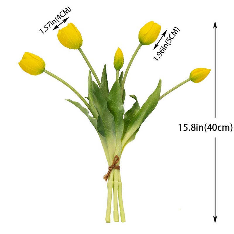 DUYONE 15pcs Artificial Tulips Flowers, Latex Bouquet, Fake Tulips for Office Wedding Party Home Kitchen Garden Decoration(Yellow,15pcs) - Image 2