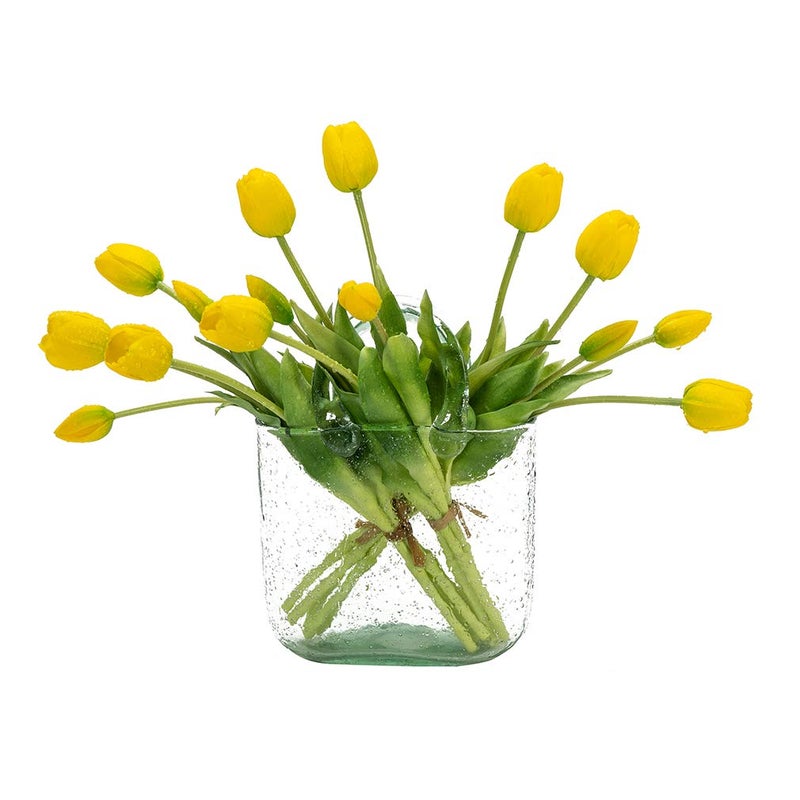 DUYONE 15pcs Artificial Tulips Flowers, Latex Bouquet, Fake Tulips for Office Wedding Party Home Kitchen Garden Decoration(Yellow,15pcs) - Image 1