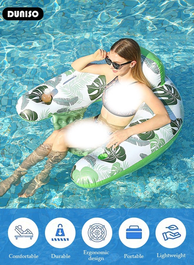 DUNISO Inflatable Pool Floats Adult, Pool Chairs with Cup Holders, Blow up Floating Pool Floats Chair, Portable Inflatable Recliner, Pool,Pool Floaties for Adults Swimming Pool Party Summer Water Fun - Image 2