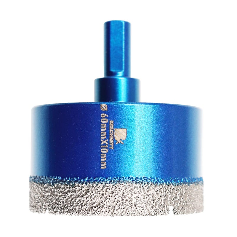 BRSCHNITT Dry Diamond Core Drill Bit Set,BRSCHNITT 2 3/8 Inch (60mm) Diamond Hole Saw Core Drill Bit with Triangle Shank for Porcelain Tile Ceramic Stone Granite Marble - Image 1