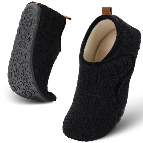 Ultrafun House Slippers for Women Men Slip on Barefoot Slippers Socks Soft Lightweight Rubble Sole House Shoes Indoor/Outdoor (Black, 7.5-8.5 Women/5.5-6.5 Men) - Image 1