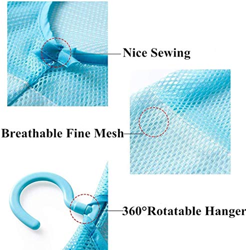 DurReus Multipurpose Clothespin Bag with Hanger Pink Blue Green Hanging Mesh Drying Bag Laundry Shower Caddy Kitchen Bathroom Storage Organizer 3 Pack - Image 4