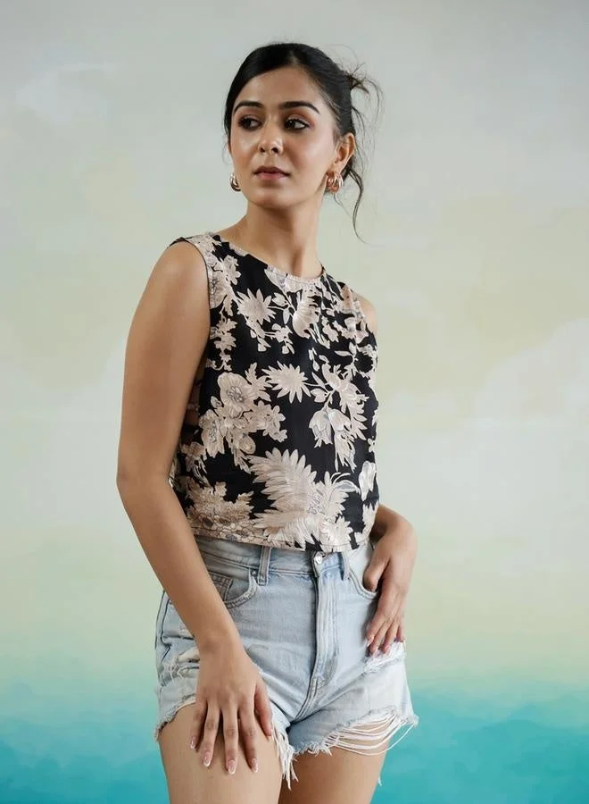 Sanskrutihomes  All-Over Floral Print Sleeveless Cotton Top for Women | Best Price UAE