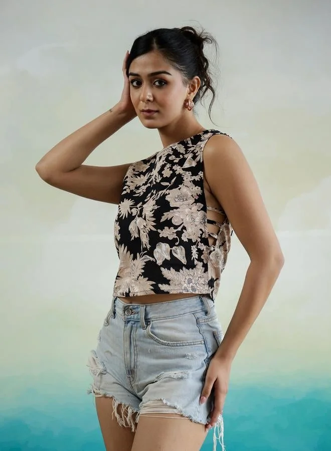 Sanskrutihomes  All-Over Floral Print Sleeveless Cotton Top for Women | Best Price UAE