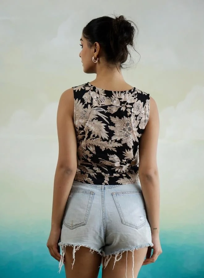 Sanskrutihomes  All-Over Floral Print Sleeveless Cotton Top for Women | Best Price UAE