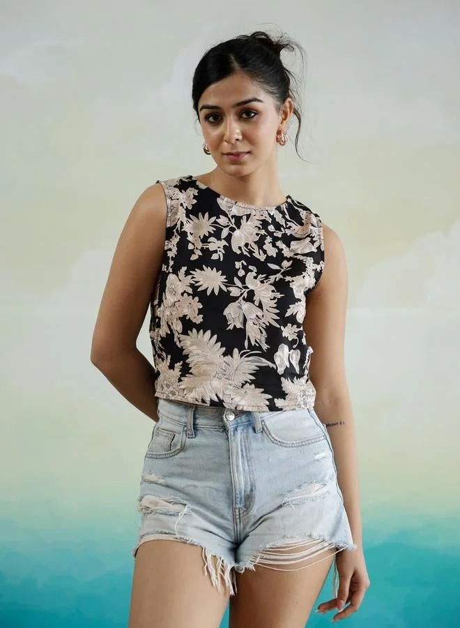 sanskrutihomes sanskrutihomes All-Over Floral Print Sleeveless Cotton Top