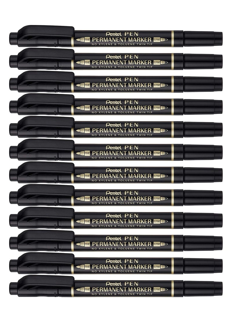Pentel 12-Piece Twin Tip Permanent Marker Black Ink - Image 1