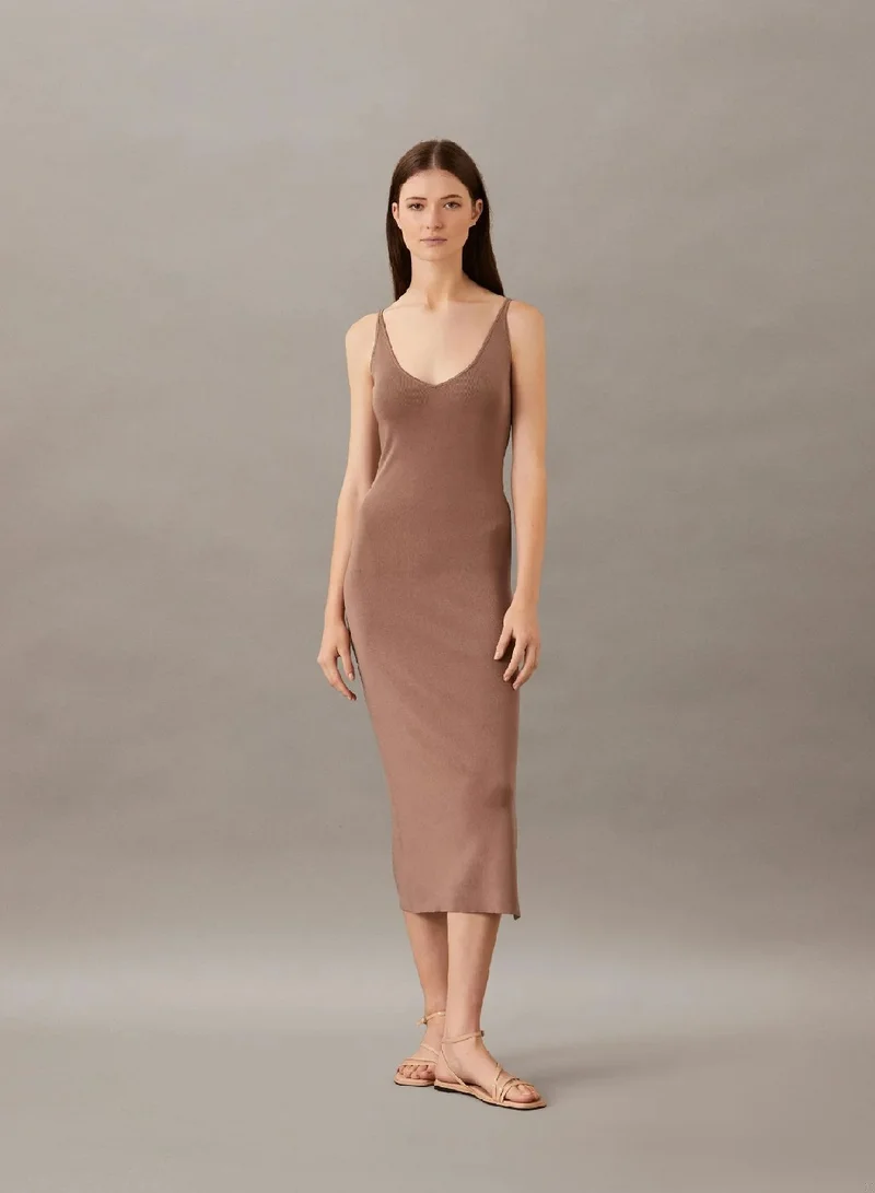 CALVIN KLEIN taupe Shine Viscose Knit Slip Dress for Women | Best Price UAE
