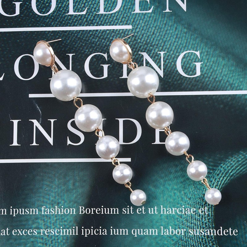 HANNEA® Earrings for Women, Stylish Pearl Dangle Earrings, 4.13 inch Long Acrylic White Pearl Drop Earrings, Bold Statement Jewelry for Elegant and Trendy Looks - Image 4