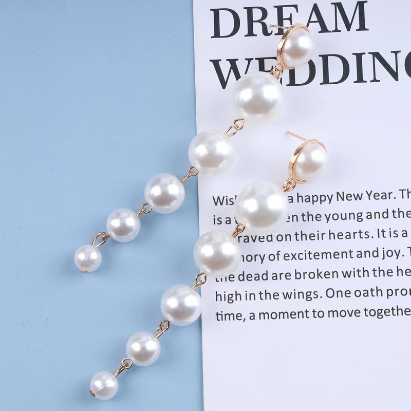 HANNEA® Earrings for Women, Stylish Pearl Dangle Earrings, 4.13 inch Long Acrylic White Pearl Drop Earrings, Bold Statement Jewelry for Elegant and Trendy Looks - Image 3