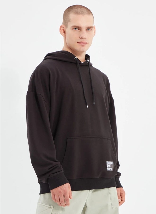 trendyol Oversize Hooded Black Fleece SWeatshirt - Image 5