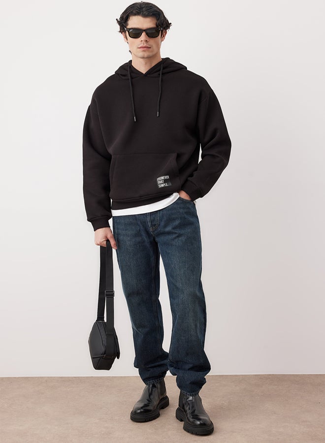 trendyol Oversize Hooded Black Fleece SWeatshirt - Image 2