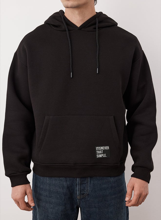 trendyol Oversize Hooded Black Fleece SWeatshirt - Image 3