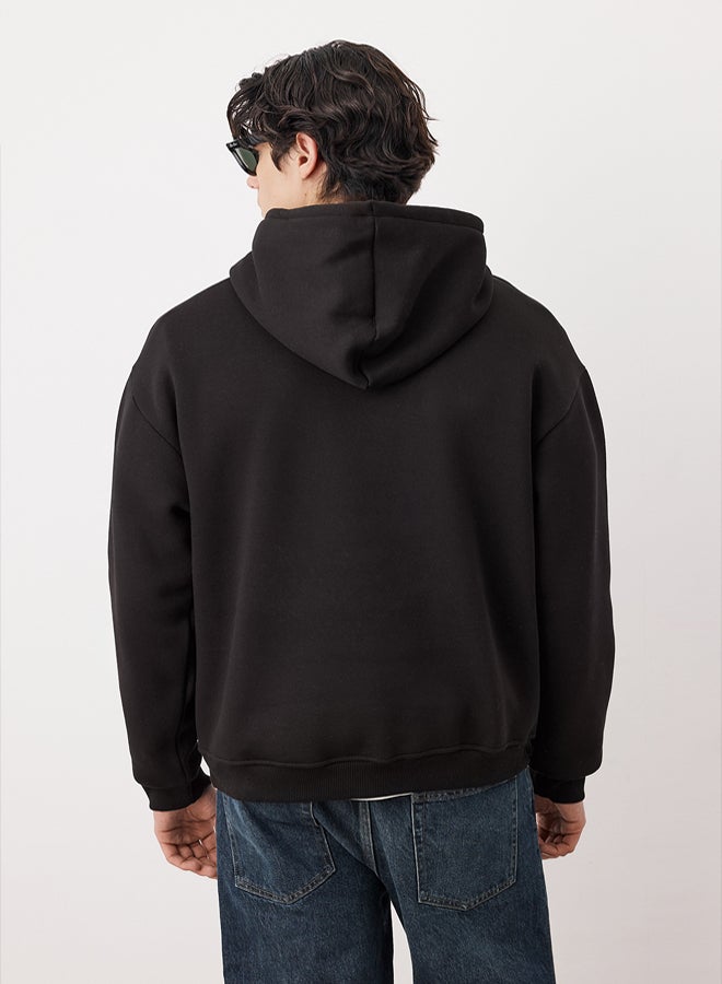 trendyol Oversize Hooded Black Fleece SWeatshirt - Image 4