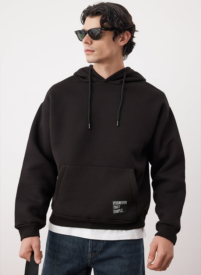 trendyol Oversize Hooded Black Fleece SWeatshirt - Image 1