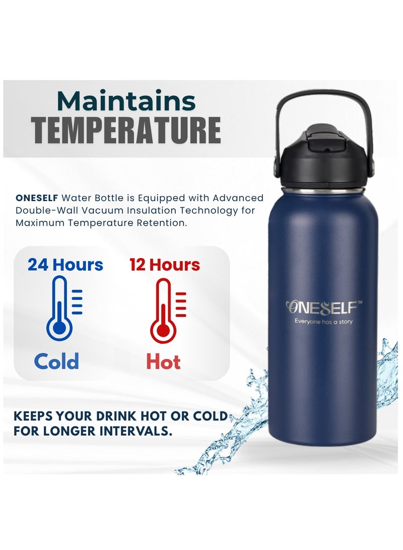 ONESELF Insulated water Bottle, 32Oz Stainless Steel Leak proof water Bottle with Lid for Hot & iced drinks, Spillproof BPA Free Flask for Home, Outdoors, Office, Travel & sports - (1000ml) - Image 3