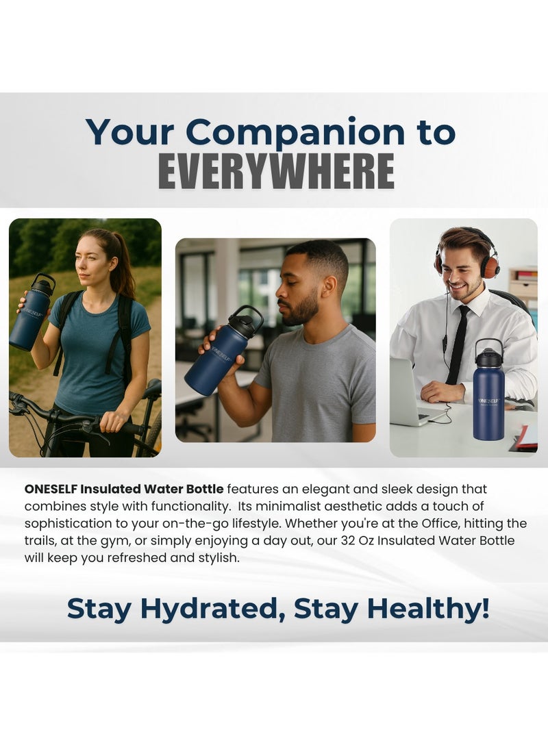 ONESELF Insulated water Bottle, 32Oz Stainless Steel Leak proof water Bottle with Lid for Hot & iced drinks, Spillproof BPA Free Flask for Home, Outdoors, Office, Travel & sports - (1000ml) - Image 4