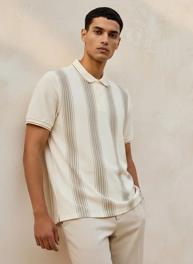Splash FAV Men Short Sleeves Striped Polo T-shirt