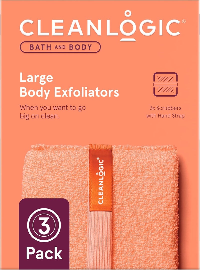 Clean Logic Bath and Body Exfoliating Body Scrubber, Large Exfoliator Tool for Smooth and Softer Skin, Daily Skincare Routine, Assorted Colors, 3 Count Value Pack - Image 1
