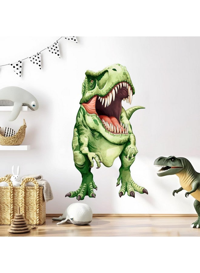 Supzone ملصقات حائط ديناصور تي ريكس الواقعية من سوپزون لغرفة الأطفال - ملصقات حائط كبيرة قابلة للإزالة من الفينيل لديناصور التيرانوصور لغرفة الأولاد، غرفة المعيشة، ديكور حائط حضانة الأطفال (أخضر) - Image 1