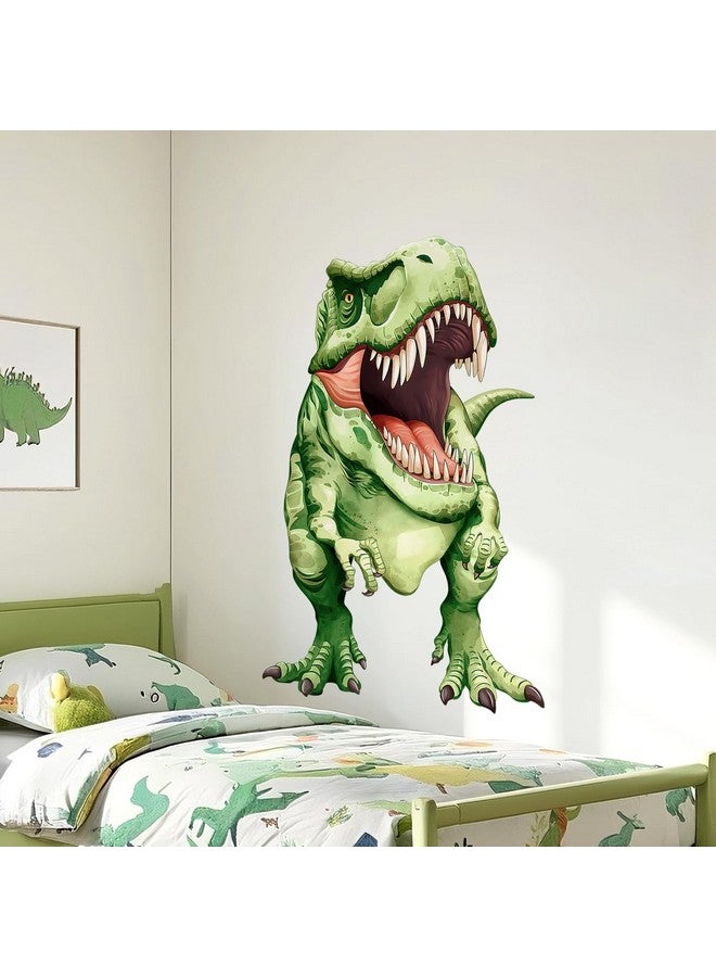 Supzone ملصقات حائط ديناصور تي ريكس الواقعية من سوپزون لغرفة الأطفال - ملصقات حائط كبيرة قابلة للإزالة من الفينيل لديناصور التيرانوصور لغرفة الأولاد، غرفة المعيشة، ديكور حائط حضانة الأطفال (أخضر) - Image 5