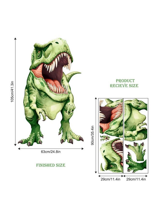 Supzone ملصقات حائط ديناصور تي ريكس الواقعية من سوپزون لغرفة الأطفال - ملصقات حائط كبيرة قابلة للإزالة من الفينيل لديناصور التيرانوصور لغرفة الأولاد، غرفة المعيشة، ديكور حائط حضانة الأطفال (أخضر) - Image 3