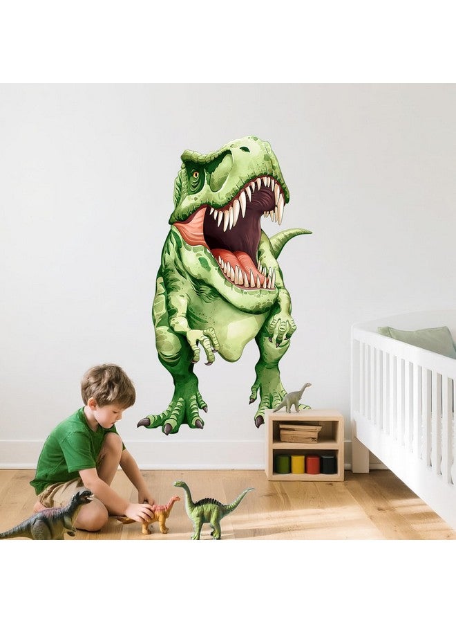 Supzone ملصقات حائط ديناصور تي ريكس الواقعية من سوپزون لغرفة الأطفال - ملصقات حائط كبيرة قابلة للإزالة من الفينيل لديناصور التيرانوصور لغرفة الأولاد، غرفة المعيشة، ديكور حائط حضانة الأطفال (أخضر) - Image 2