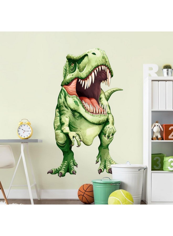 Supzone ملصقات حائط ديناصور تي ريكس الواقعية من سوپزون لغرفة الأطفال - ملصقات حائط كبيرة قابلة للإزالة من الفينيل لديناصور التيرانوصور لغرفة الأولاد، غرفة المعيشة، ديكور حائط حضانة الأطفال (أخضر) - Image 4