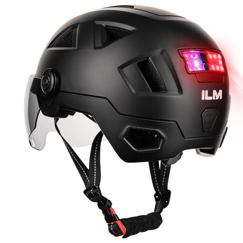 ILM Smart Adult Bike Helmet with Automatic GSensor Turn Signal Brake Warning LED Light Control Road Cycling Bicycle Helmets for Men Women E312LS Matte Black Small Medium