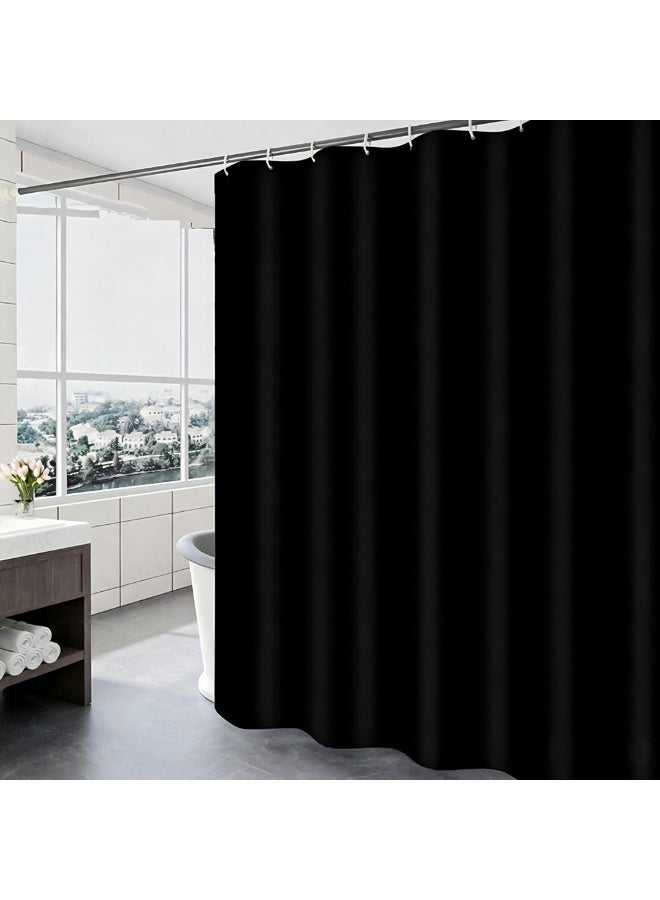 Black Shower Curtain Liner – Quick Dry, 180cm x 150cm – Cloth Shower Curtain with Grommets & Hooks – 100% Waterproof, Water Resistant, Washable, Easy Clean – Bathroom Shower Liner