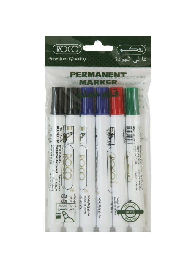 ROCO Pack of 6 F350 Permanent Marker Assorted Colors