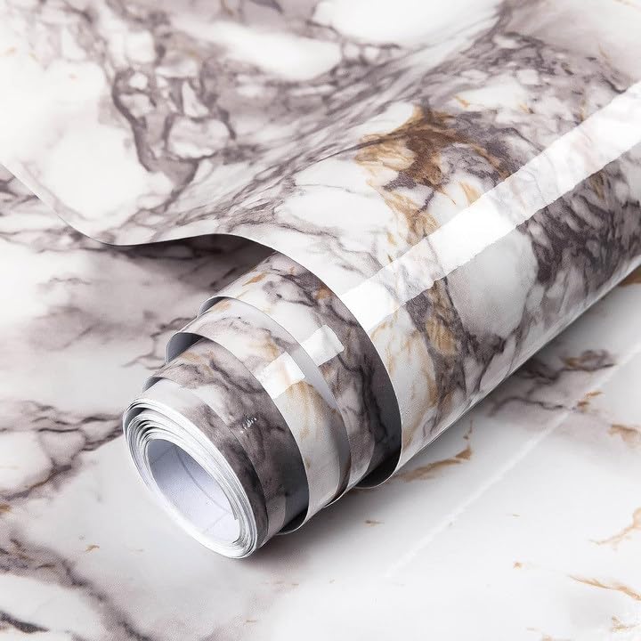 Decoroom 17.71"x118" Marble Contact Paper for Countertops, Glossy Peel and Stick Countertops, Granite Marble Wallpaper for Kitchen and Bathroom Cabinets Vinyl Film Self Adhesive Removable - Image 1