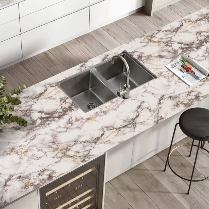 Decoroom 17.71"x118" Marble Contact Paper for Countertops, Glossy Peel and Stick Countertops, Granite Marble Wallpaper for Kitchen and Bathroom Cabinets Vinyl Film Self Adhesive Removable - Image 2