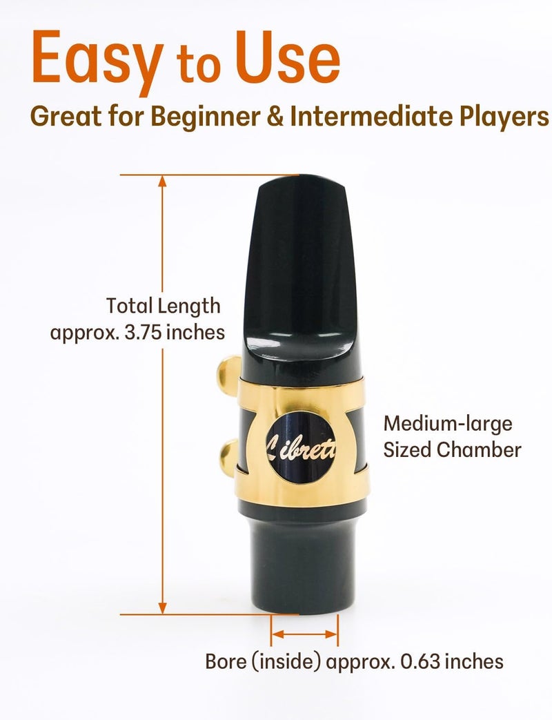 Libretto Alto Saxophone Mouthpiece Kit, Giftable Standard Mouthpiece Set: ABS Mouthpiece, Plastic Cap, Gold Lacquered Ligature. Finely Designed for Beginner and Student - Image 2