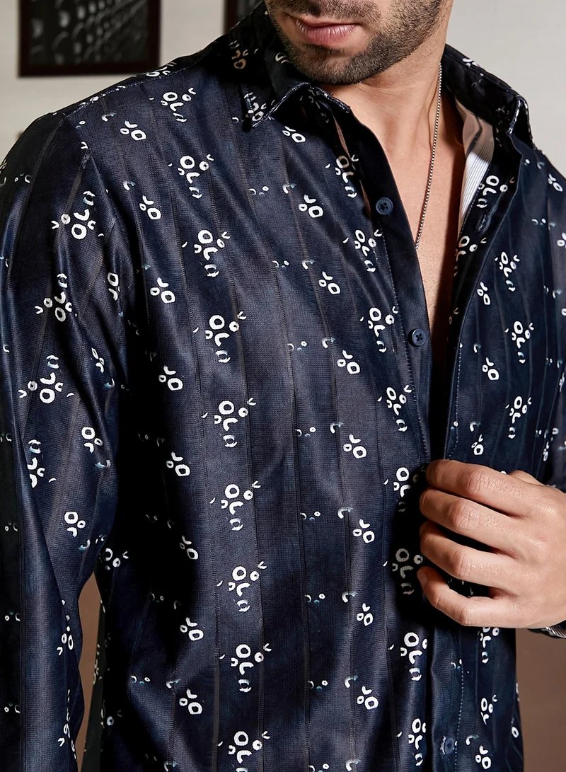 كامبوس سوترا Men's Onyx Black Ditsy Imprint Shirt