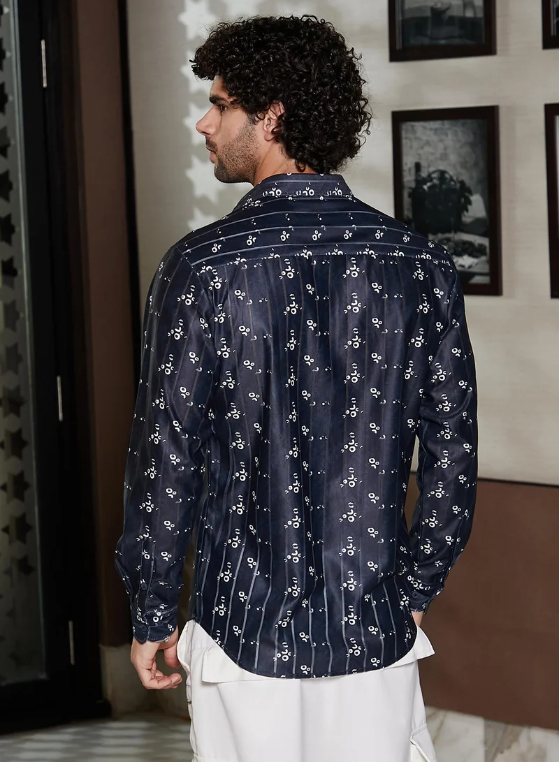 كامبوس سوترا Men's Onyx Black Ditsy Imprint Shirt