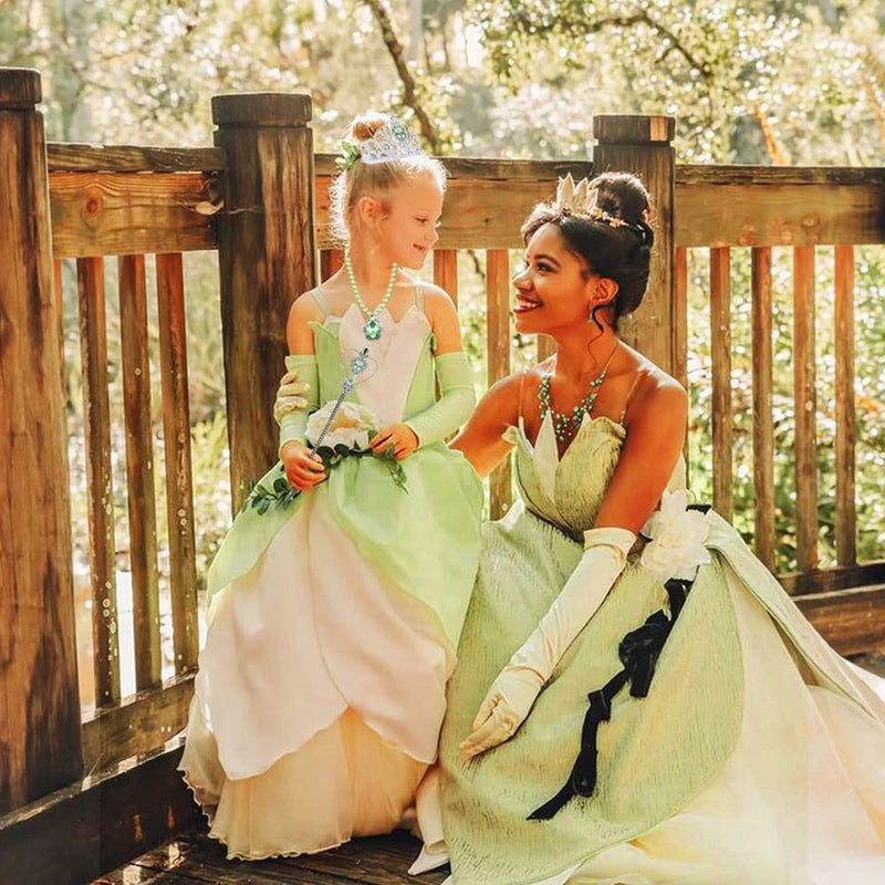 Yosbabe Princess Tiana Dress for Girls Green Fairy Frog Birthday Party Fancy Dresses Halloween Elf Costume Outfits with Accessories 56T - Image 3