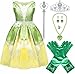 Yosbabe Princess Tiana Dress for Girls Green Fairy Frog Birthday Party Fancy Dresses Halloween Elf Costume Outfits with Accessories 56T - Image 4