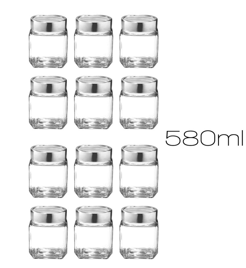Vency Cube Jar 580ml, Transparent Storage Container Glass Jar for Spices and More (Set Of 12) - Image 2