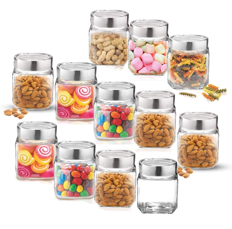 Vency Cube Jar 580ml, Transparent Storage Container Glass Jar for Spices and More (Set Of 12) - Image 1