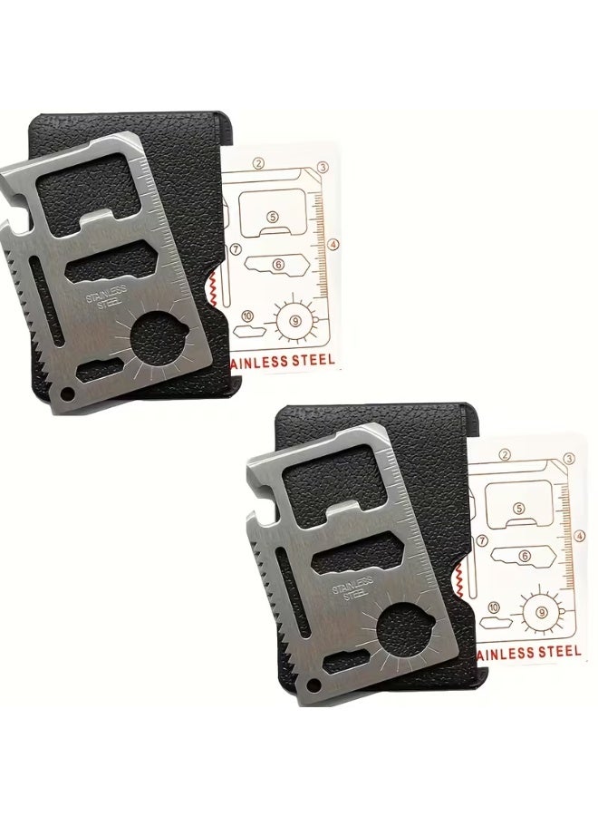 طقم بطاقات أداة متعددة 2 قطعة (11 في 1) من الستانلس ستيل، أداة بقاء متعددة الاستخدام بحجم المحفظة للاستخدام اليومي (EDC) - Image 1
