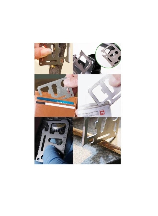 طقم بطاقات أداة متعددة 2 قطعة (11 في 1) من الستانلس ستيل، أداة بقاء متعددة الاستخدام بحجم المحفظة للاستخدام اليومي (EDC) - Image 4