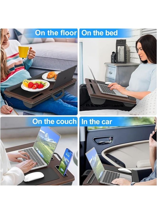 Black Drawing Multifunctional Portable Laptop Desk Large Foldable Bed Table With Wrist Rest Mouse Pad Tablet And Phone Slots For Home Office Study Or Dorm Use - Image 3