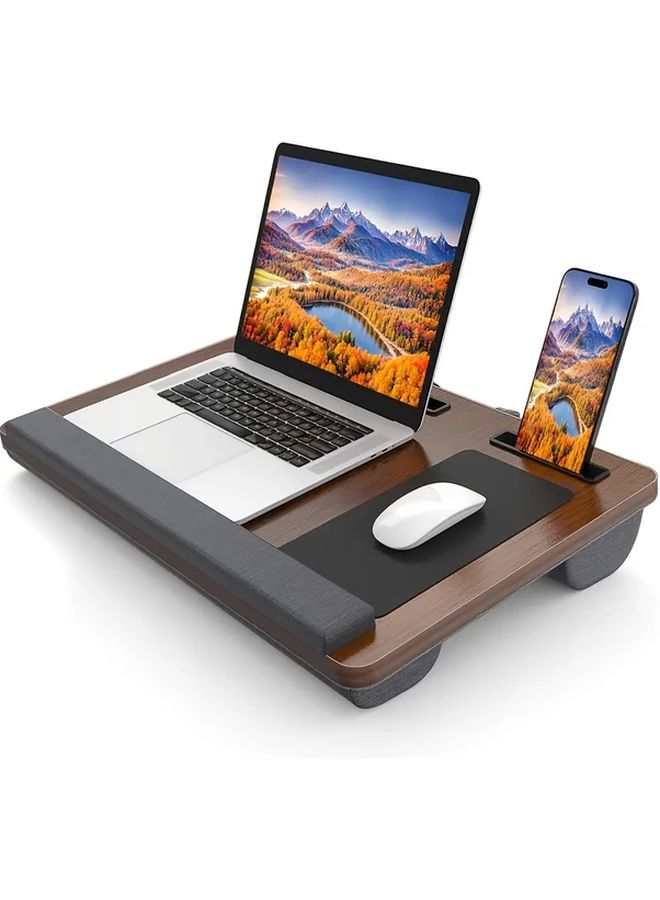 Black Drawing Multifunctional Portable Laptop Desk Large Foldable Bed Table With Wrist Rest Mouse Pad Tablet And Phone Slots For Home Office Study Or Dorm Use - Image 1