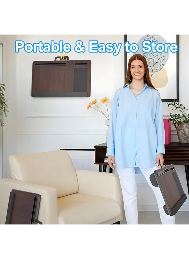Black Drawing Multifunctional Portable Laptop Desk Large Foldable Bed Table With Wrist Rest Mouse Pad Tablet And Phone Slots For Home Office Study Or Dorm Use - Image 5