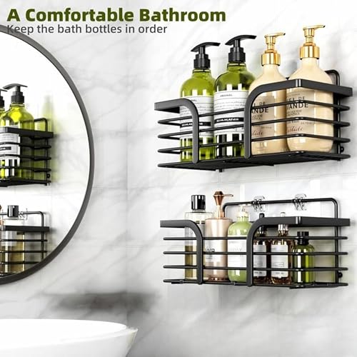JIALTO Bathroom Organiser Without Drill Set of 2 | Self Adhesive Bathroom Shelf Wall Mounted | SUS 304 Stainless Steel Shower Caddy for Bathroom & Kitchen–Black - Image 3
