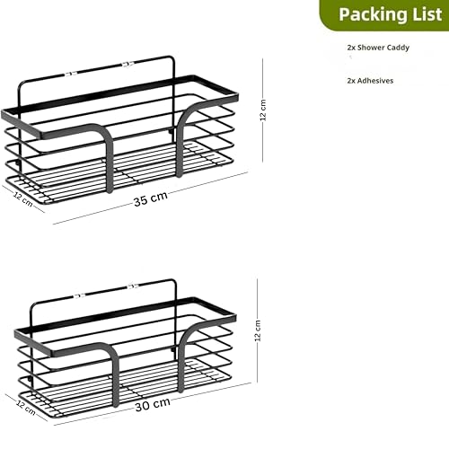 JIALTO Bathroom Organiser Without Drill Set of 2 | Self Adhesive Bathroom Shelf Wall Mounted | SUS 304 Stainless Steel Shower Caddy for Bathroom & Kitchen–Black - Image 2